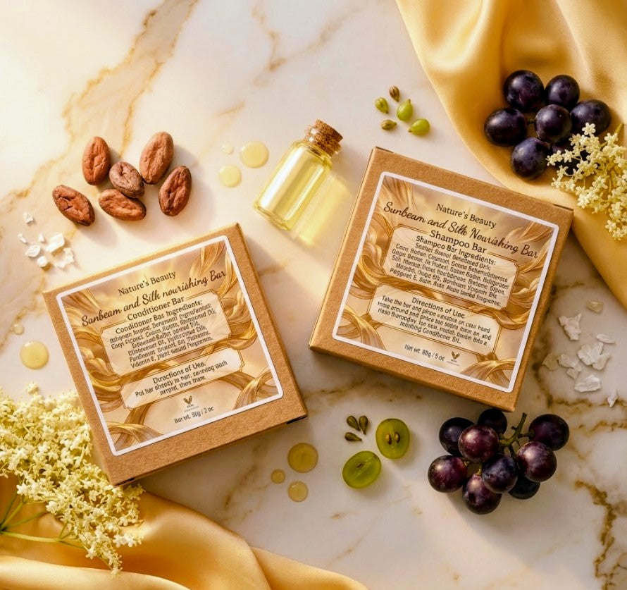 Organic Sunbeam and silk nourishing shampoo and conditioner bars.
