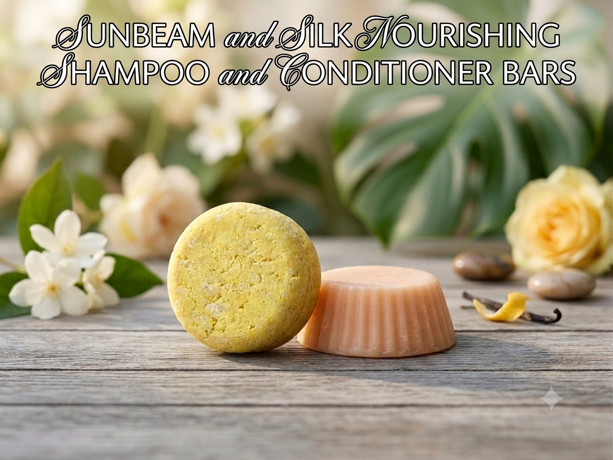 Organic Sunbeam and silk nourishing shampoo and conditioner bars.