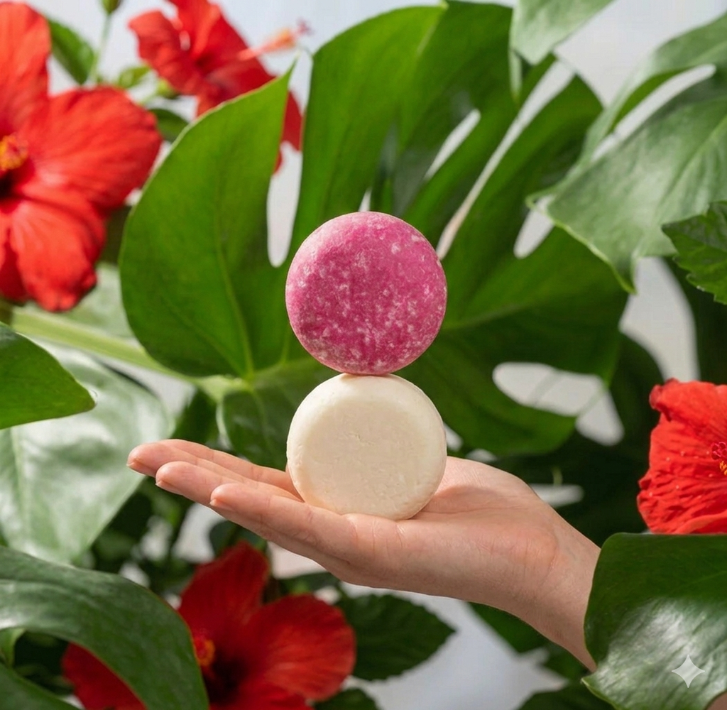 Organic shampoo and conditioner bars hibiscus flower