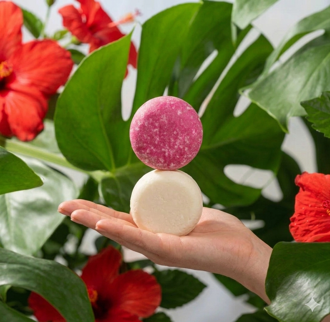 Organic shampoo and conditioner bars hibiscus flower